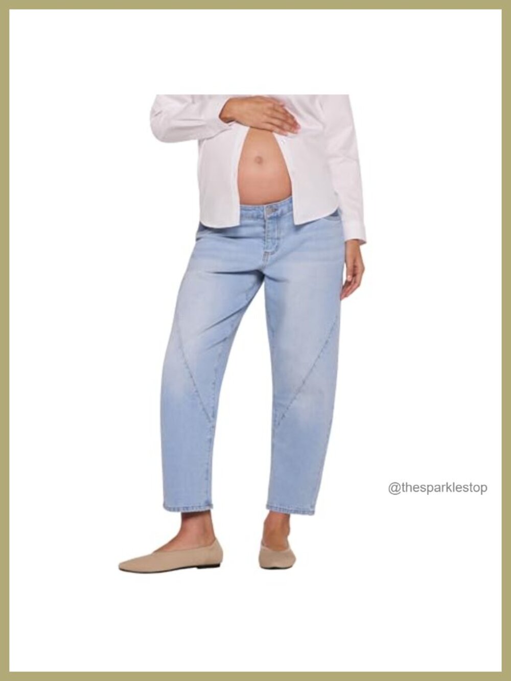 Maternity Under Belly Elastic Waist Relaxed Barrel Leg Denim Pregnancy Jeans